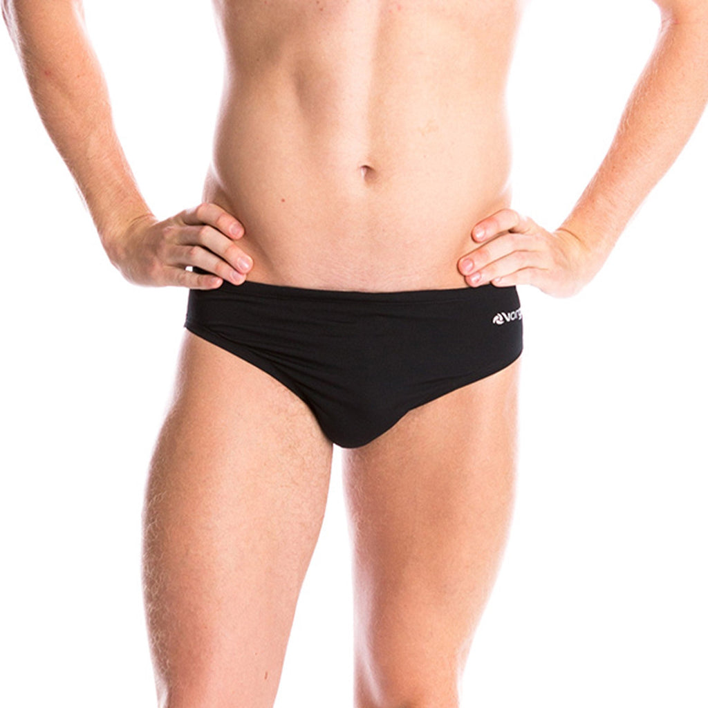 mens swimwear brief with drawcord tie in black