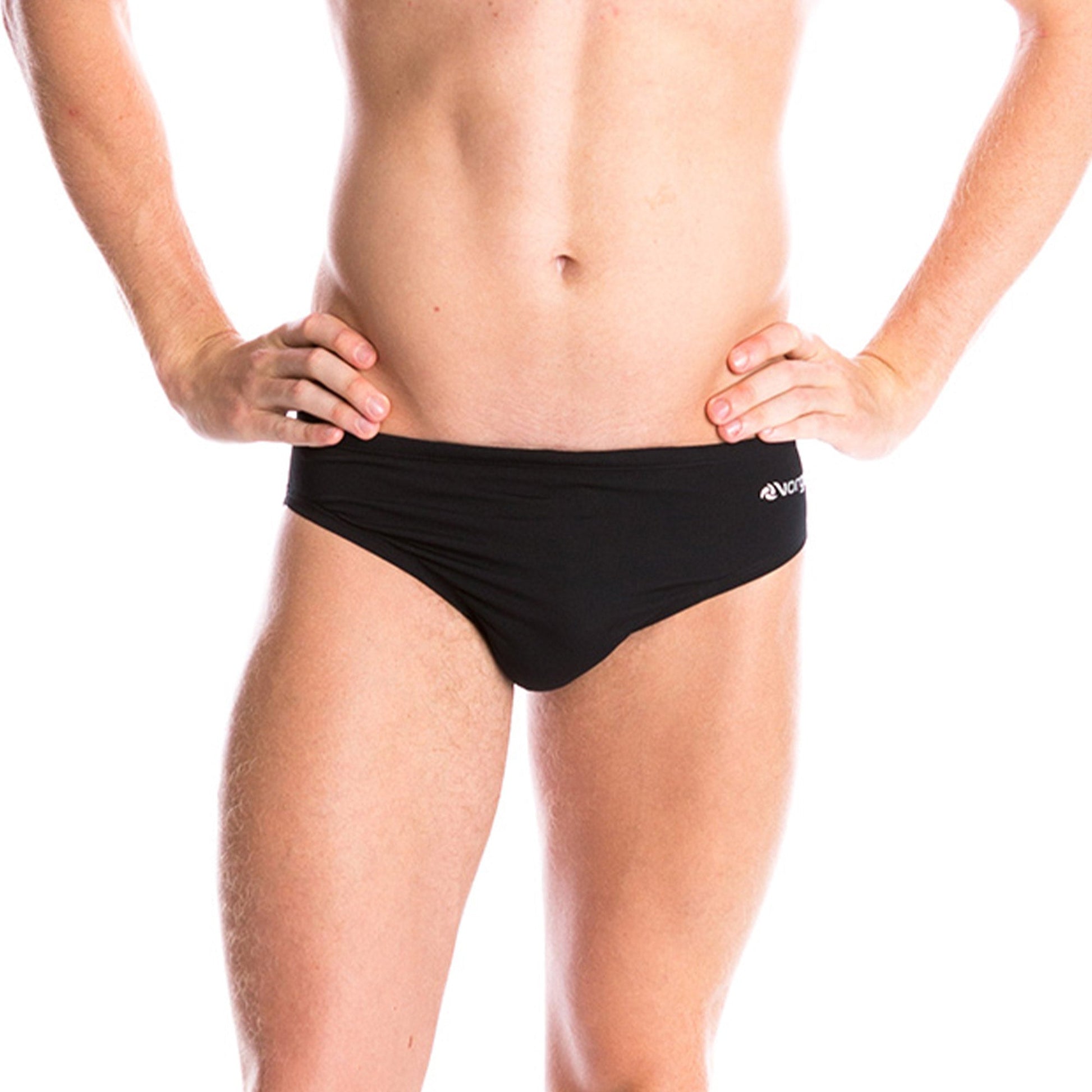 mens swimwear brief with drawcord tie in black