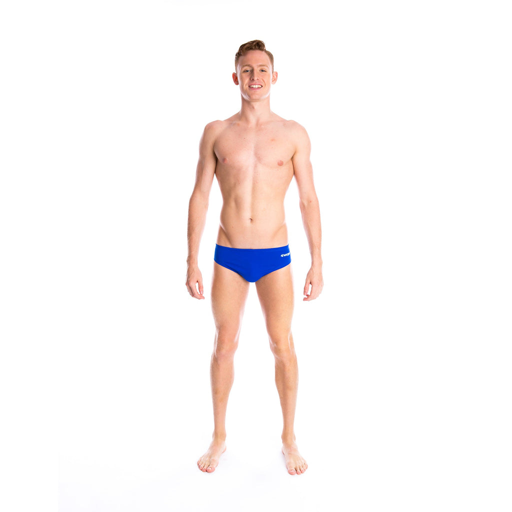 mens swimwear brief with drawcord tie in royal blue