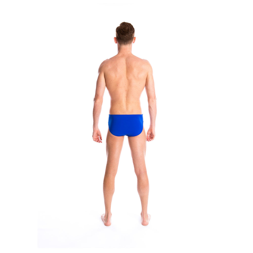 mens swimwear brief with drawcord tie in royal blue