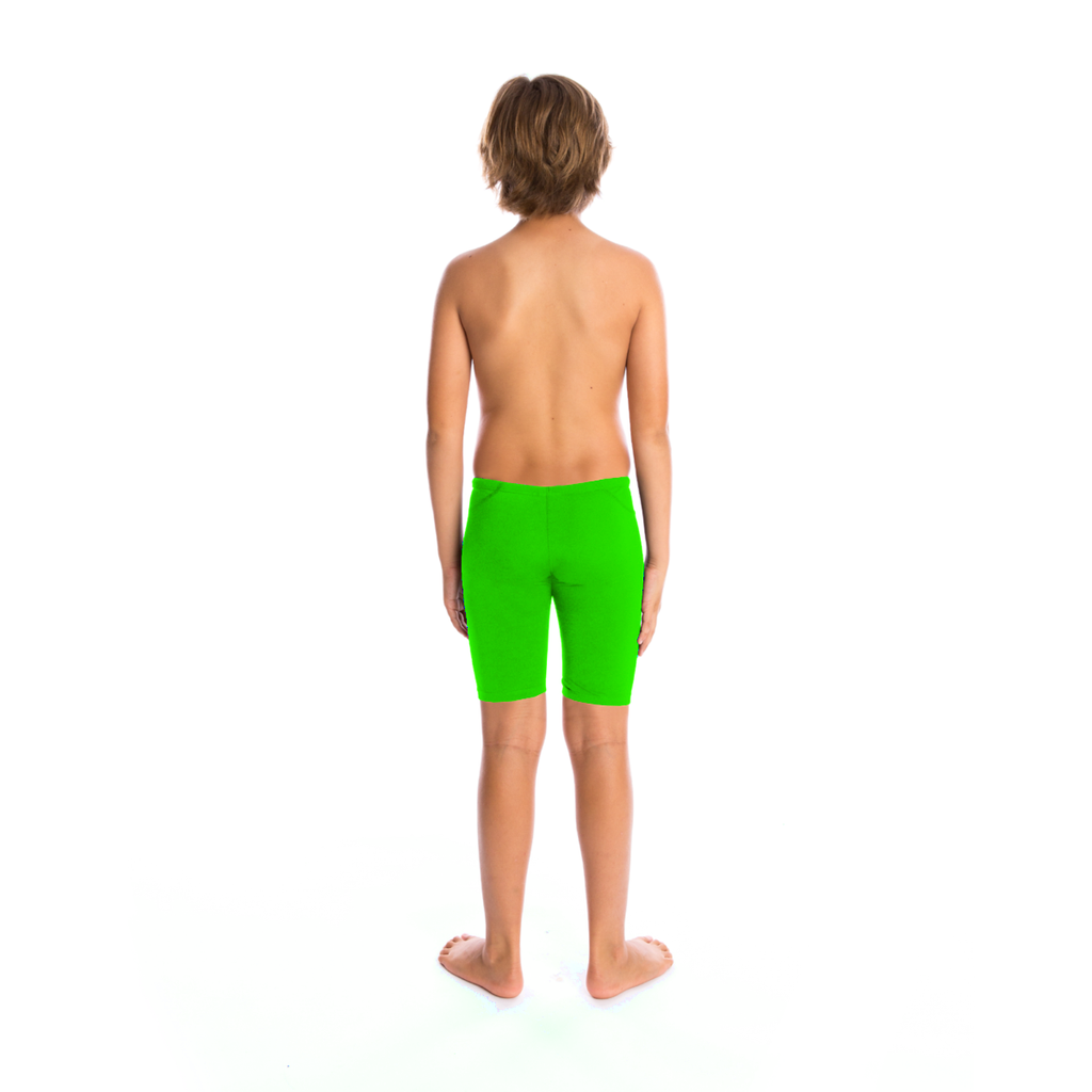 boys 3 panel jamo to the knee swimwear with drawcord tie in fluro green