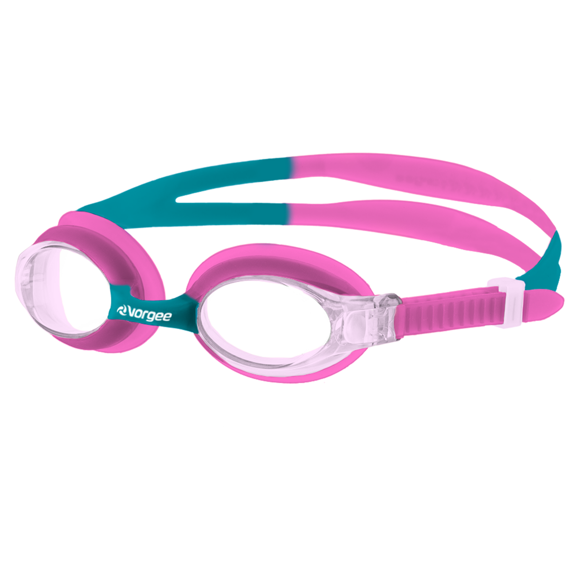 Dolphin Clear junior swimming goggle in Pink & Teal