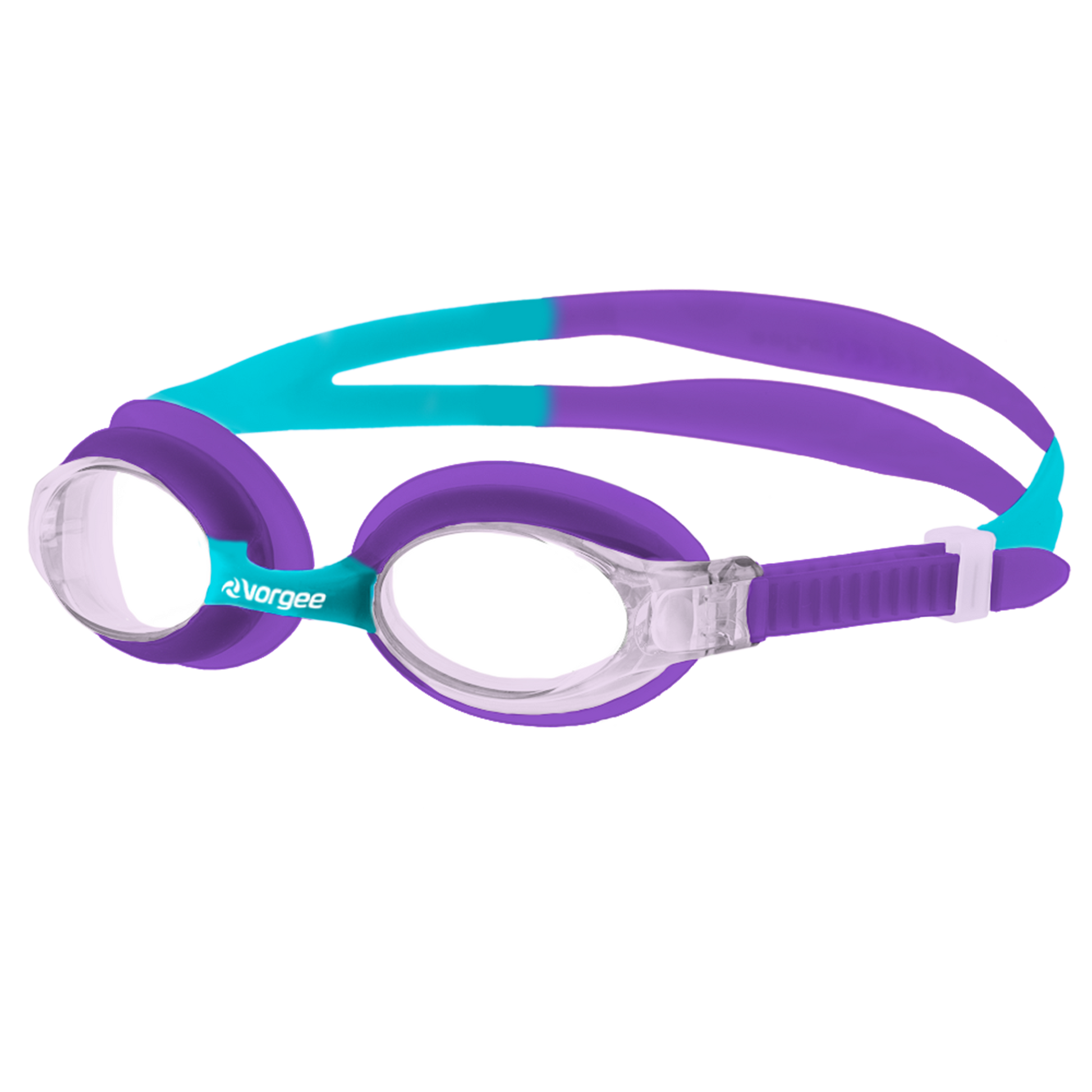 Dolphin Clear junior swimming goggle in Purple & Aqua 