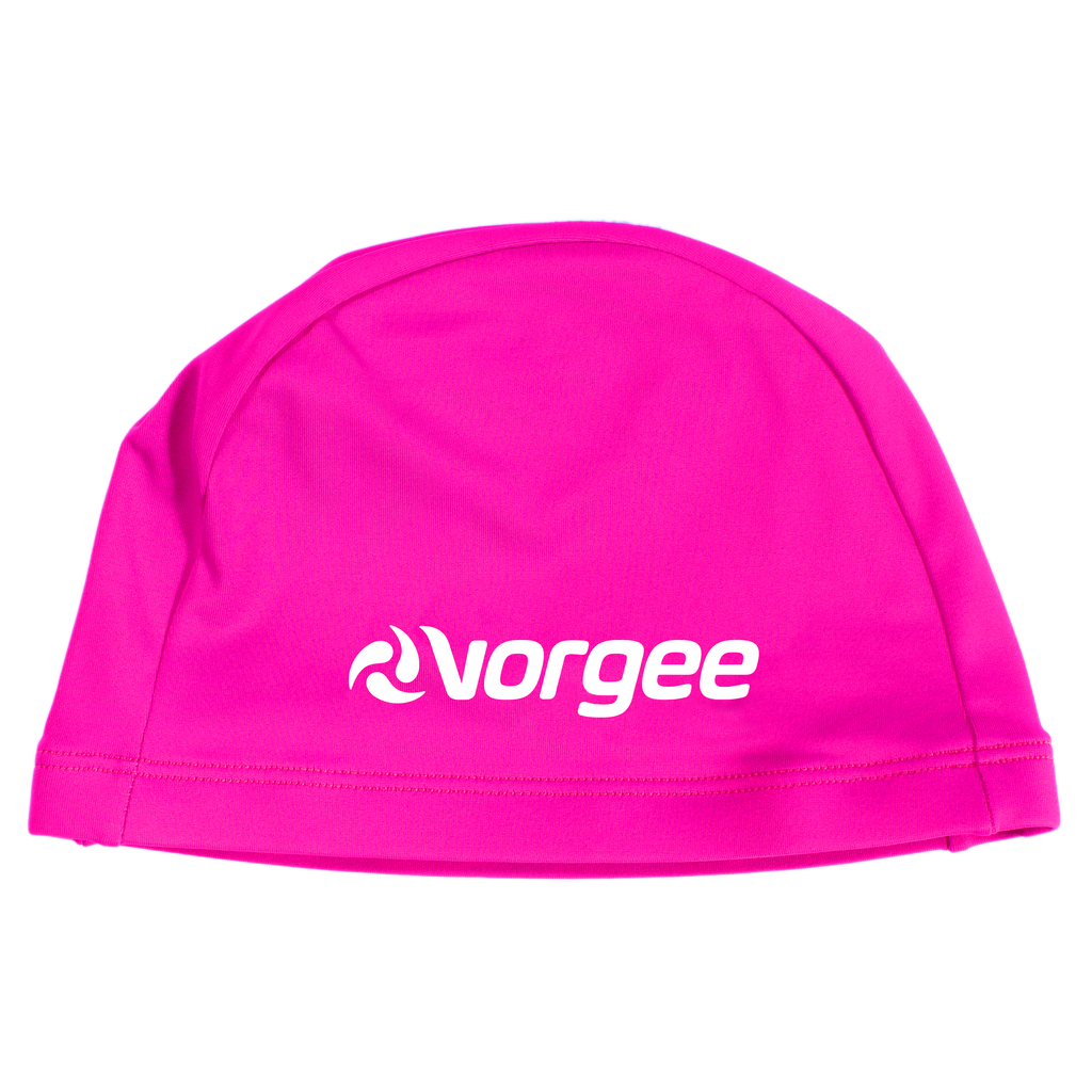 Nylon Lycra junior fabric swimming cap in Fluro Pink 
