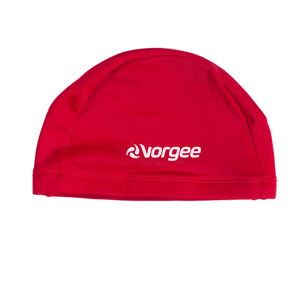 Nylon Lycra junior fabric swimming cap in Red