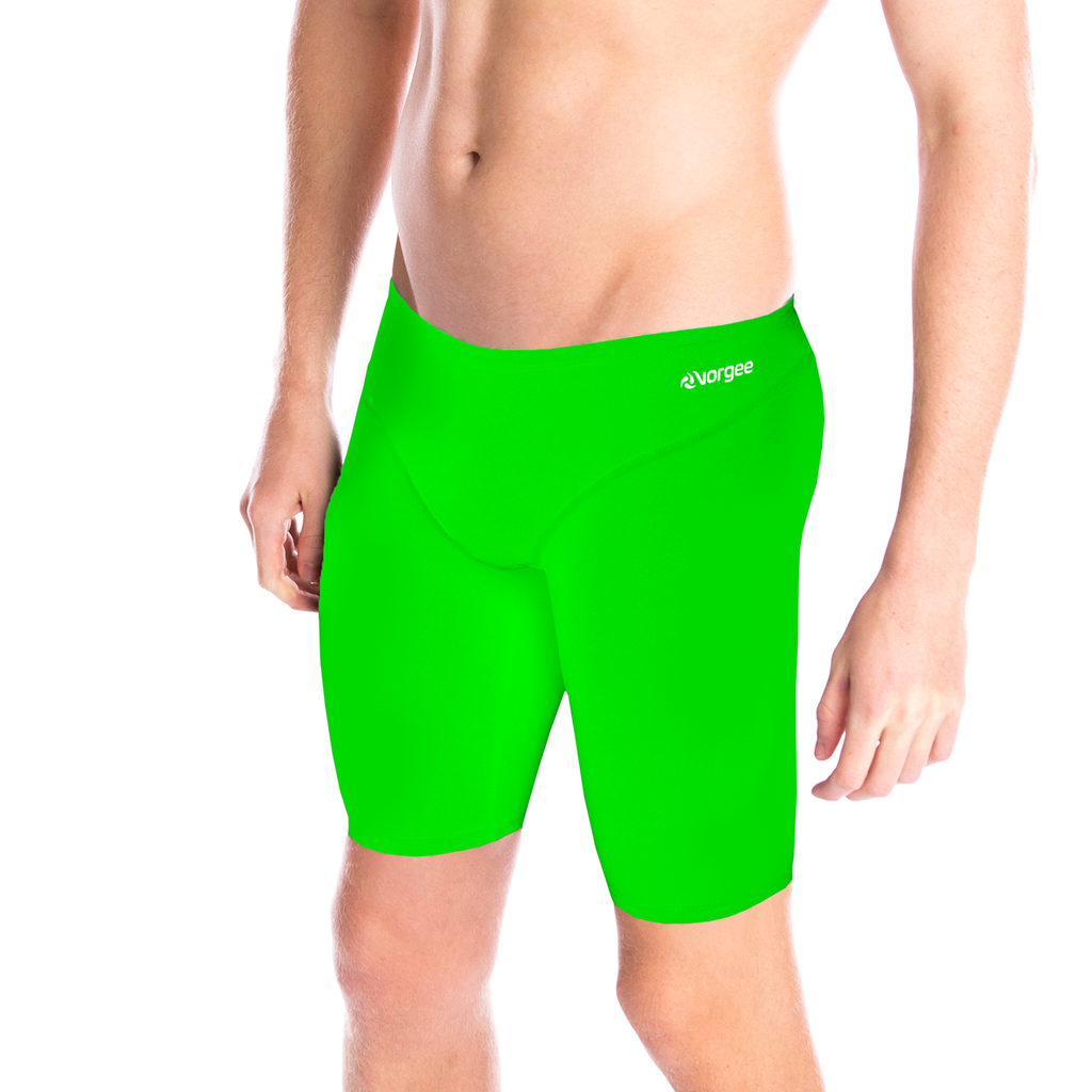mens 3 panel jamo to the knee swimwear with drawcord tie in fluro green