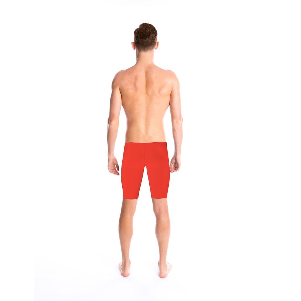 mens 3 panel jamo to the knee swimwear with drawcord tie in fluro red