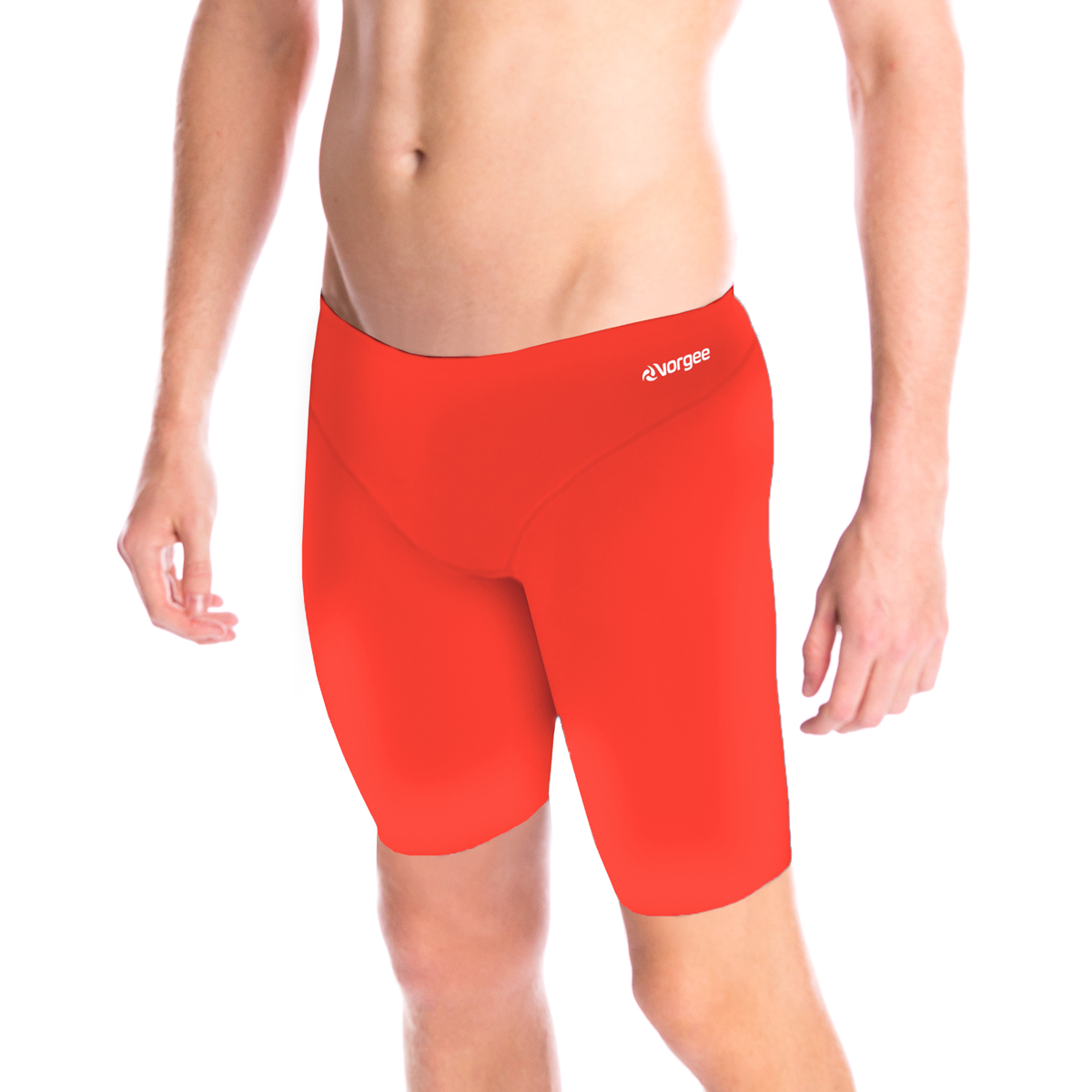 mens 3 panel jamo to the knee swimwear with drawcord tie in fluro red