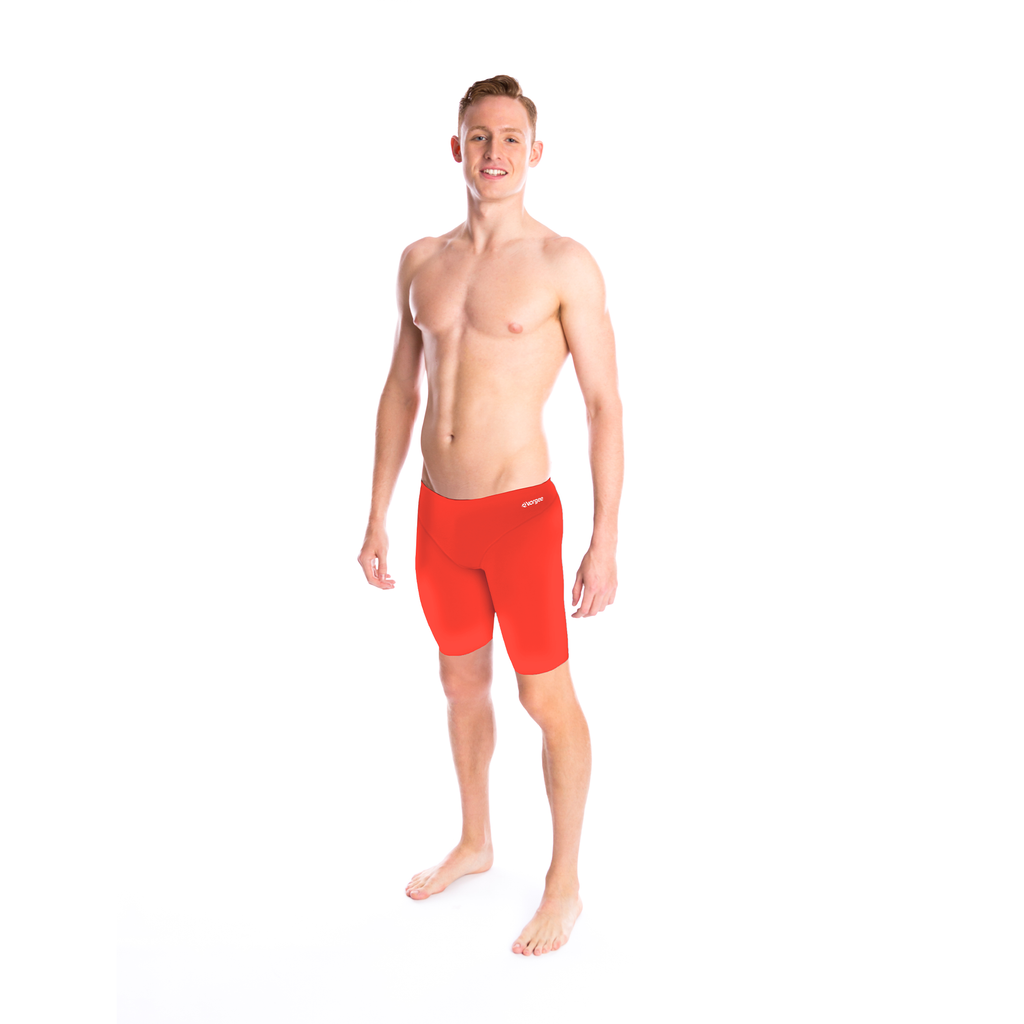 mens 3 panel jamo to the knee swimwear with drawcord tie in fluro red