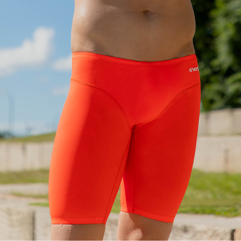 mens 3 panel jamo to the knee swimwear with drawcord tie in fluro red