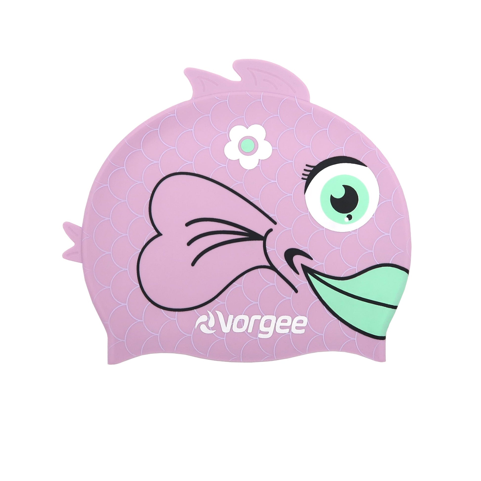 Piranha Miss Fish junior silicone swimming cap with 3D fin and tail in light purple