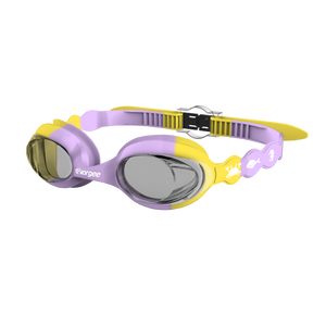 SeahorseTint junior swimming goggle in Lilac & Yellow with white sea animals printed on the straps