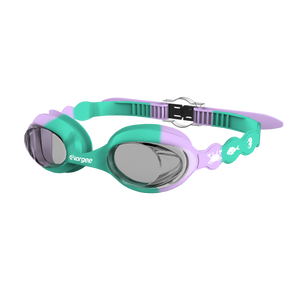 SeahorseTint junior swimming goggle in Mint Green & Lilac with white sea animals printed on the straps 