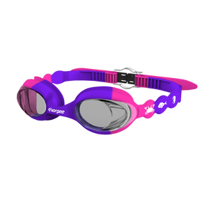 SeahorseTint junior swimming goggle in Purple & Pink with white sea animals printed on the straps