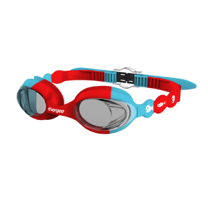 SeahorseTint junior swimming goggle in Red & Blue with white sea animals printed on the straps