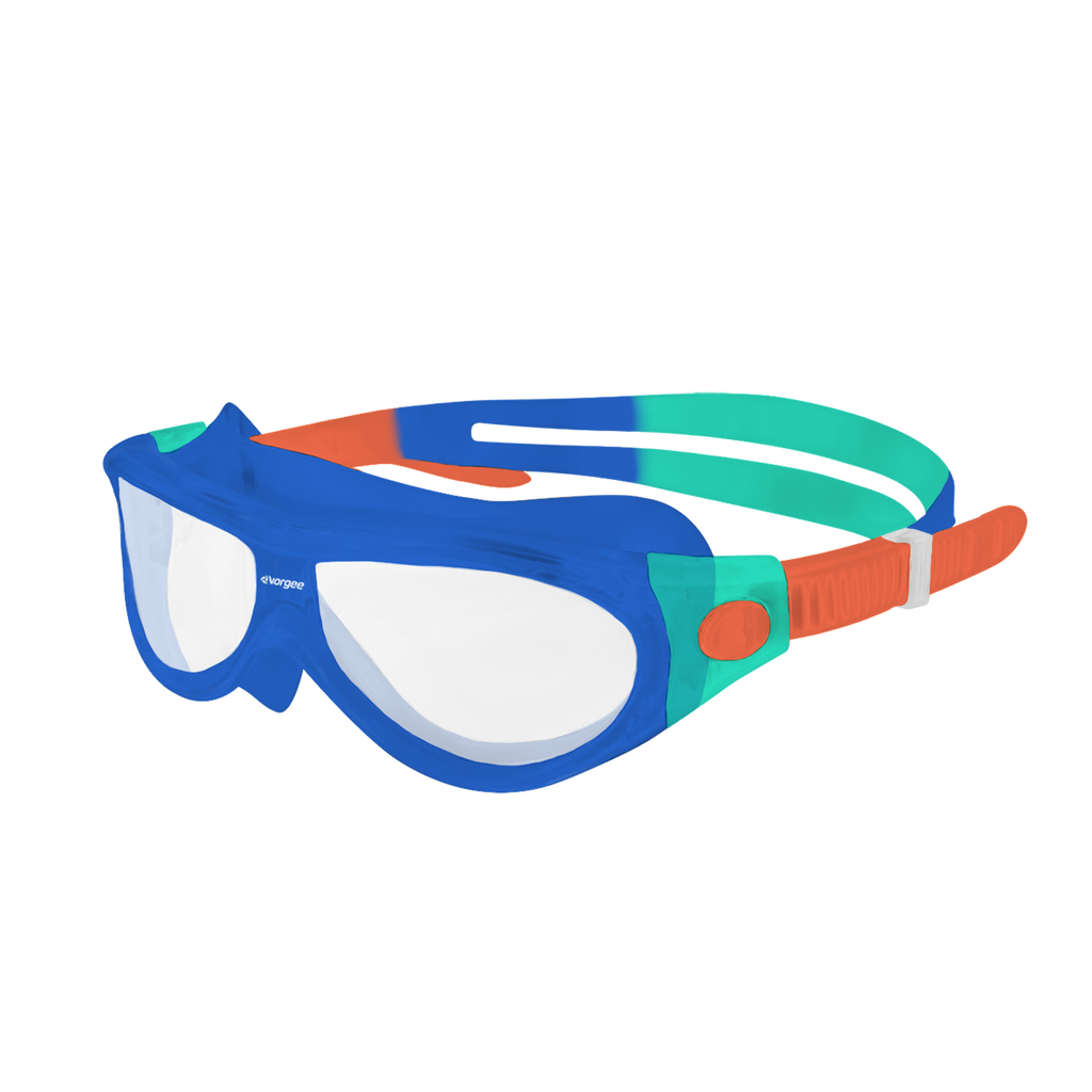 Starfish Mask Kids Alive Clear junior swimming goggle in Blue, Teal & Orange