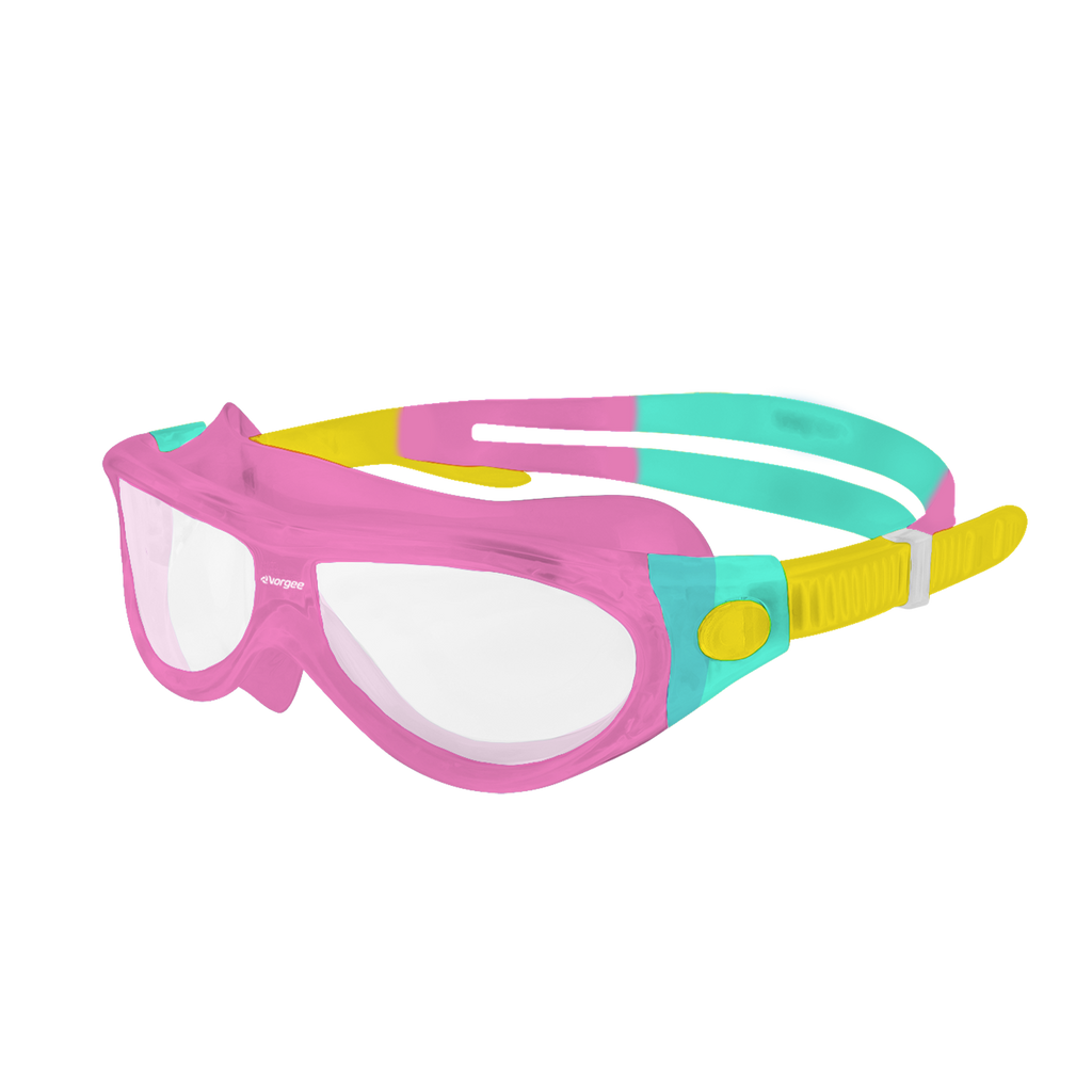 Starfish Mask Kids Alive Clear junior swimming goggle in Pink, Aqua & Yellow 