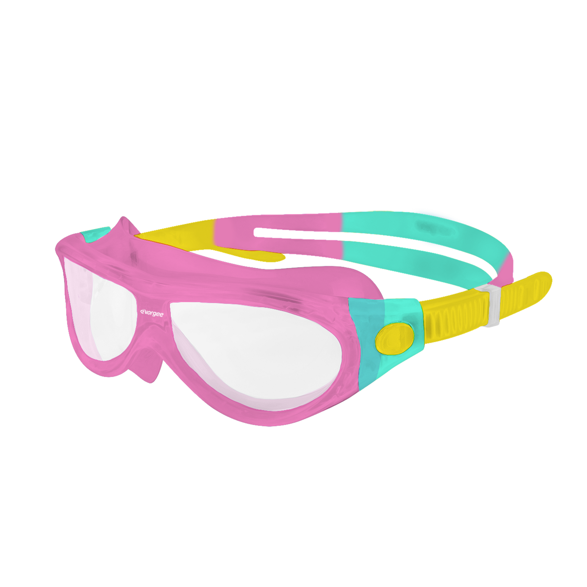 Starfish Mask Kids Alive Clear junior swimming goggle in Pink, Aqua & Yellow 