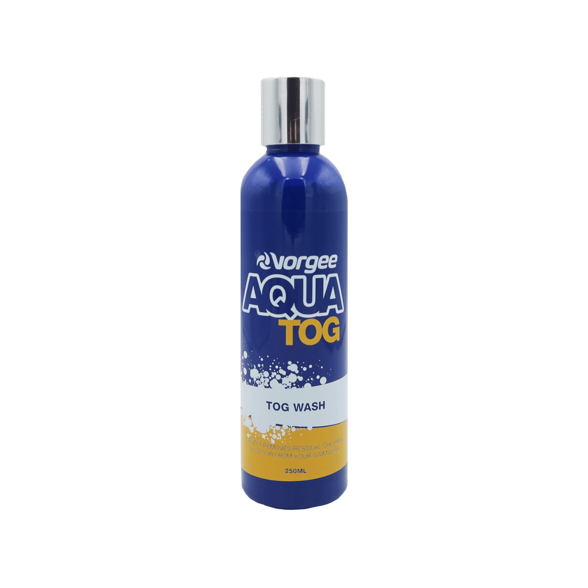 Aqua Tog Wash in 250ml navy bottle with silver cap, vorgee logo and product name 