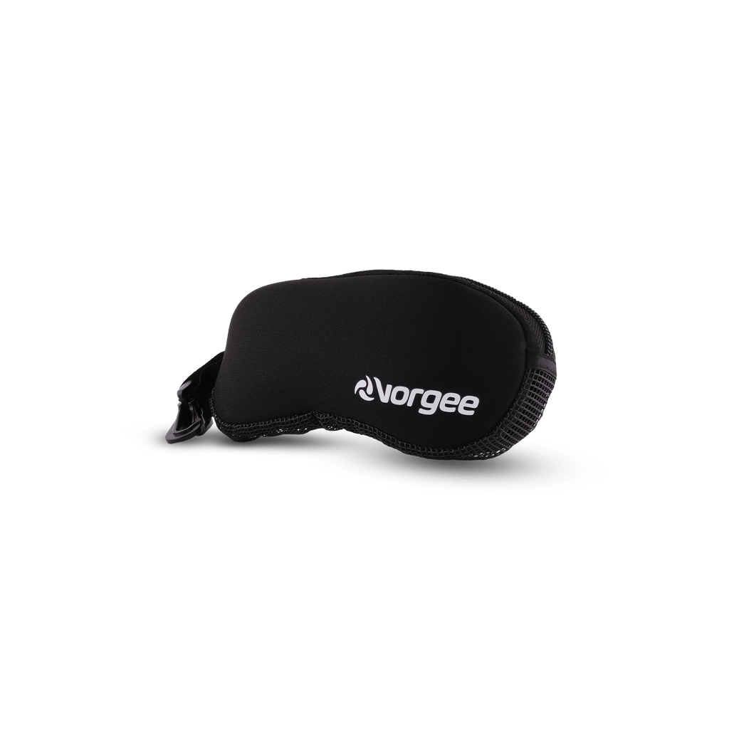 Protective neoprene goggle pouch with black mesh side panels in black 