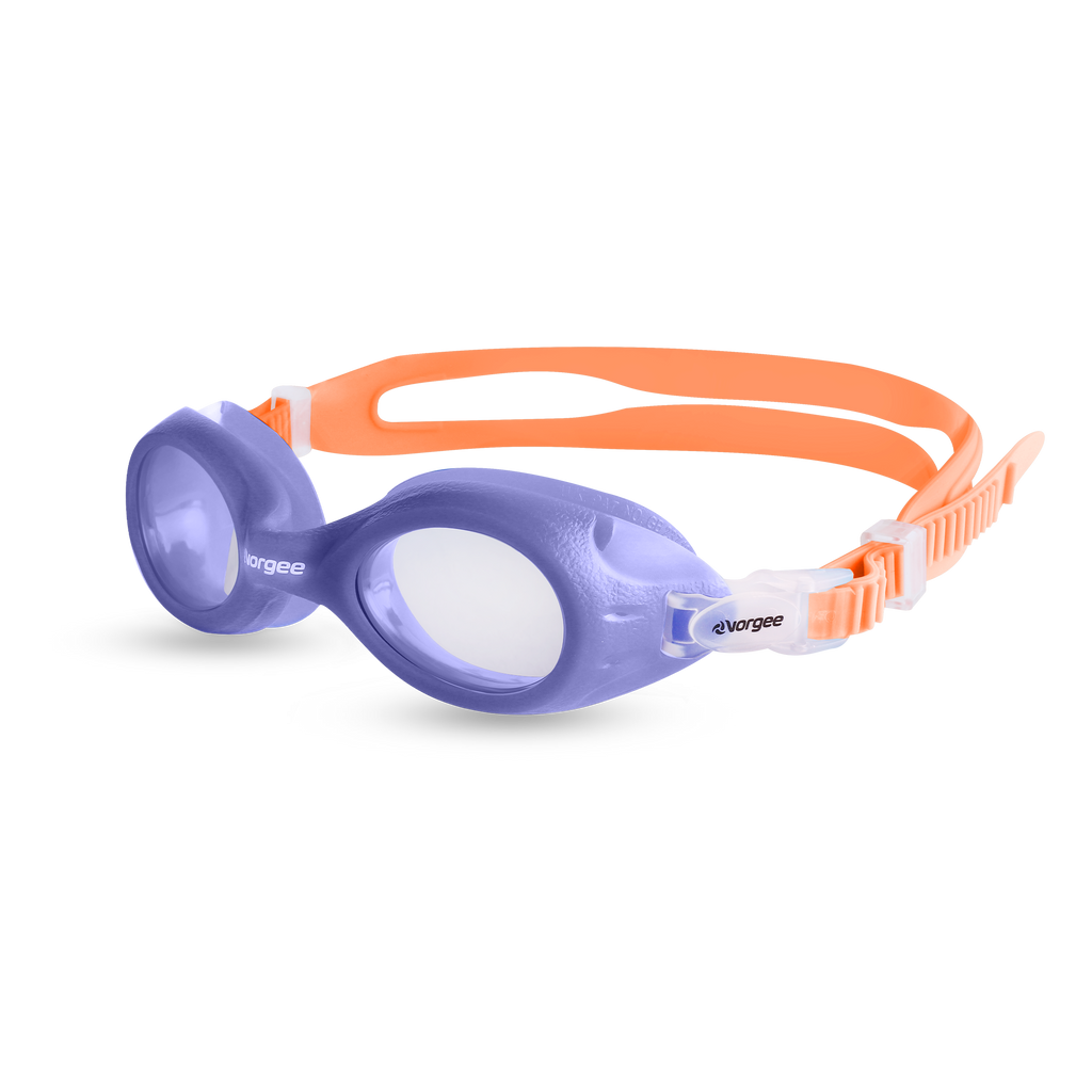 Voyager Junior Clear junior swimming goggle in Peach & Periwinkle 