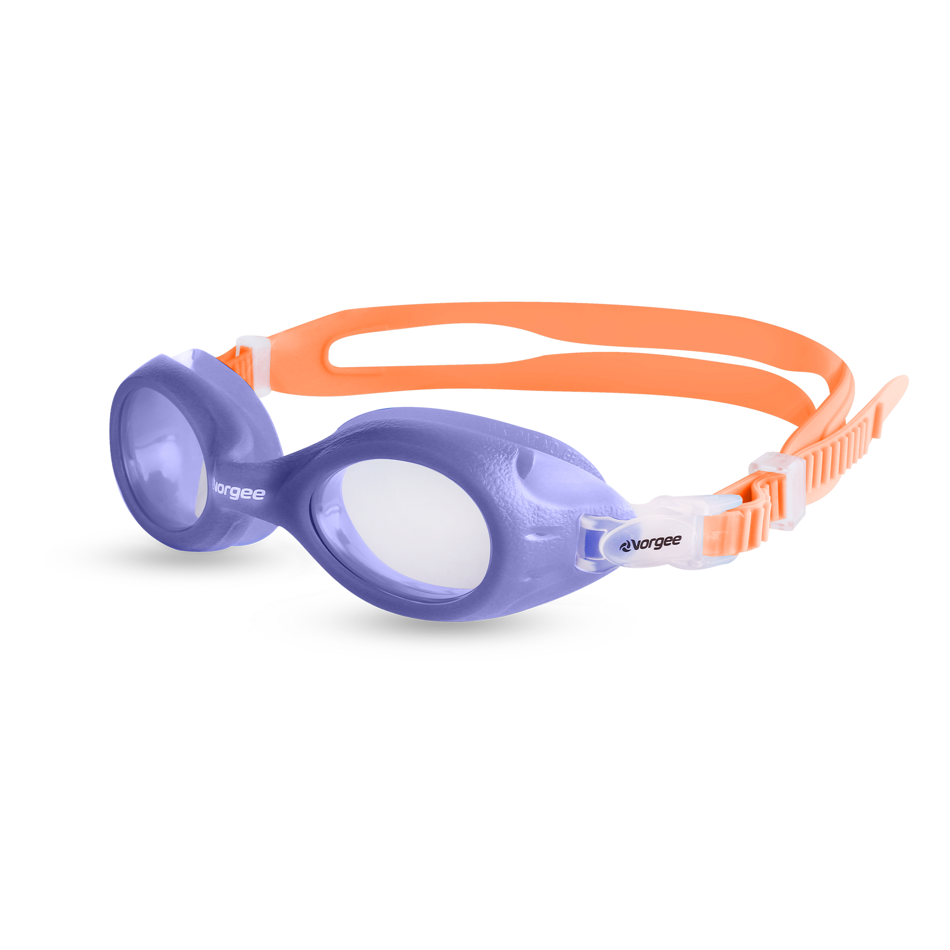 Voyager Junior Clear junior swimming goggle in Peach & Periwinkle 