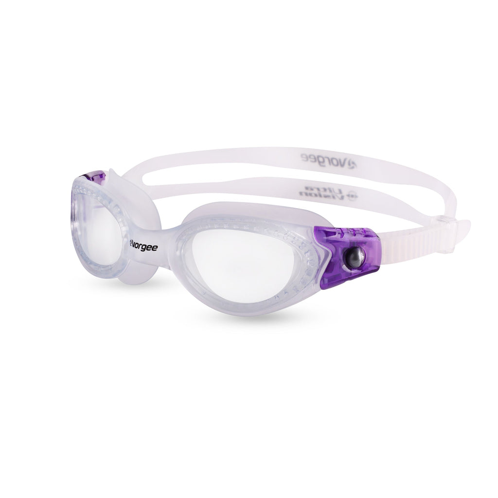 Vortech Narrow Fit Clear swimming goggle in Clear & Purple 