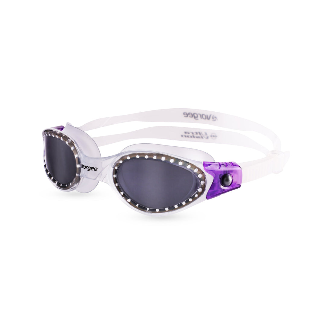 Vortech Polarised swimming goggle in Clear & Purple 